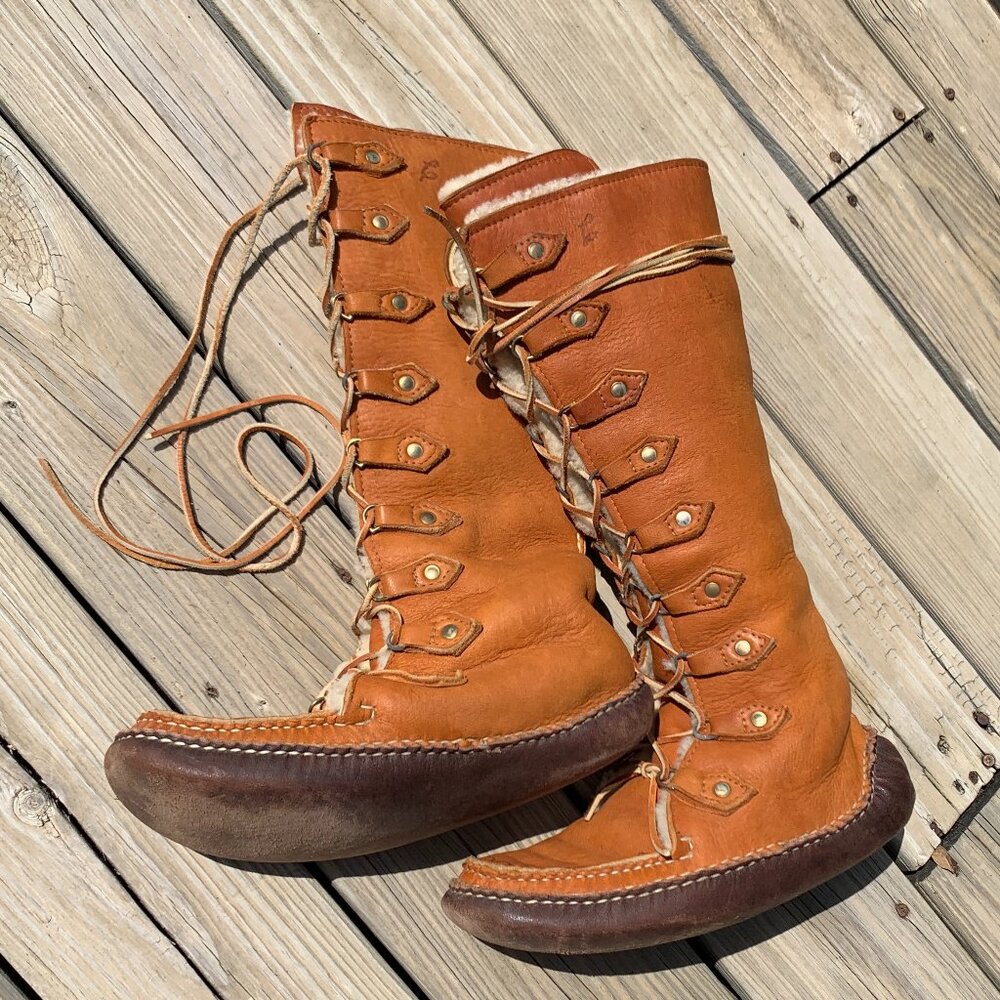 Vintage Handmade Tall Sheepskin-Lined Leather Soled Boots